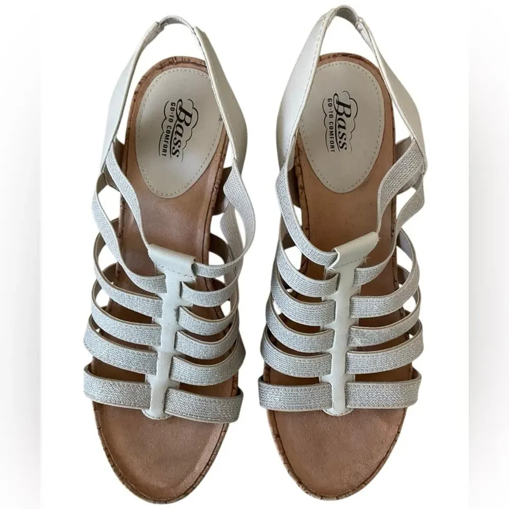 Bass Women's Cream Wedge Shimmery Sandals Size 7